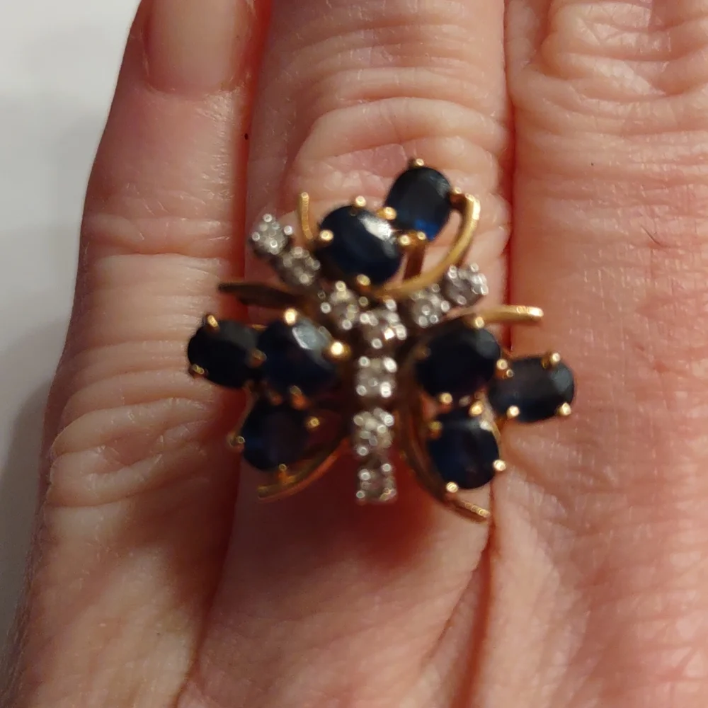 Blue sapphire And diamond ring 14 kt yellow gold - Picture 2 of 12